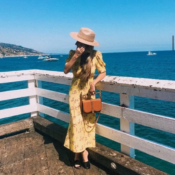 Jill Stuart puff sleeve floral print midi dress yellow 22774 - Picture 2 of 16